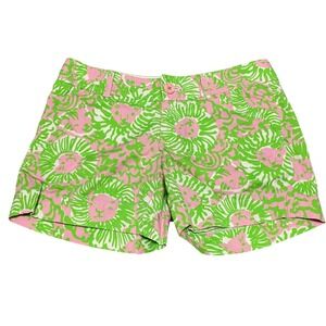 Lilly Pulitzer Callahan Shorts Size 2 Pink Green Hear Me Roar Lion Print Cotton
